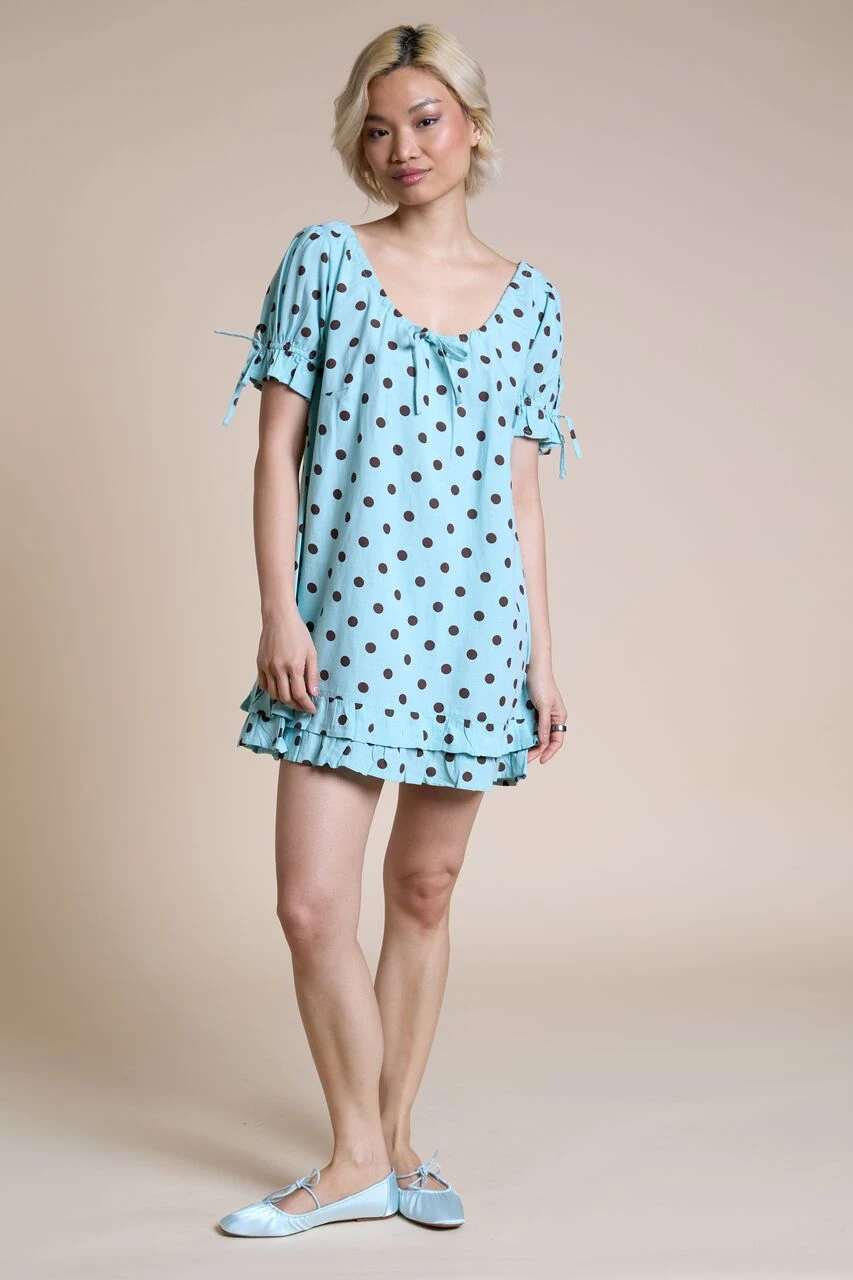 Blue Polka Dot Smock Mini Dress