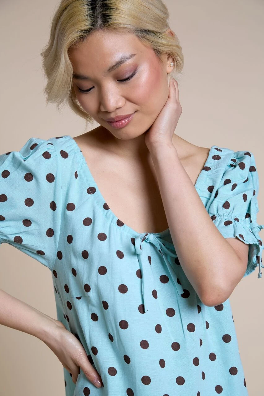Blue Polka Dot Smock Mini Dress