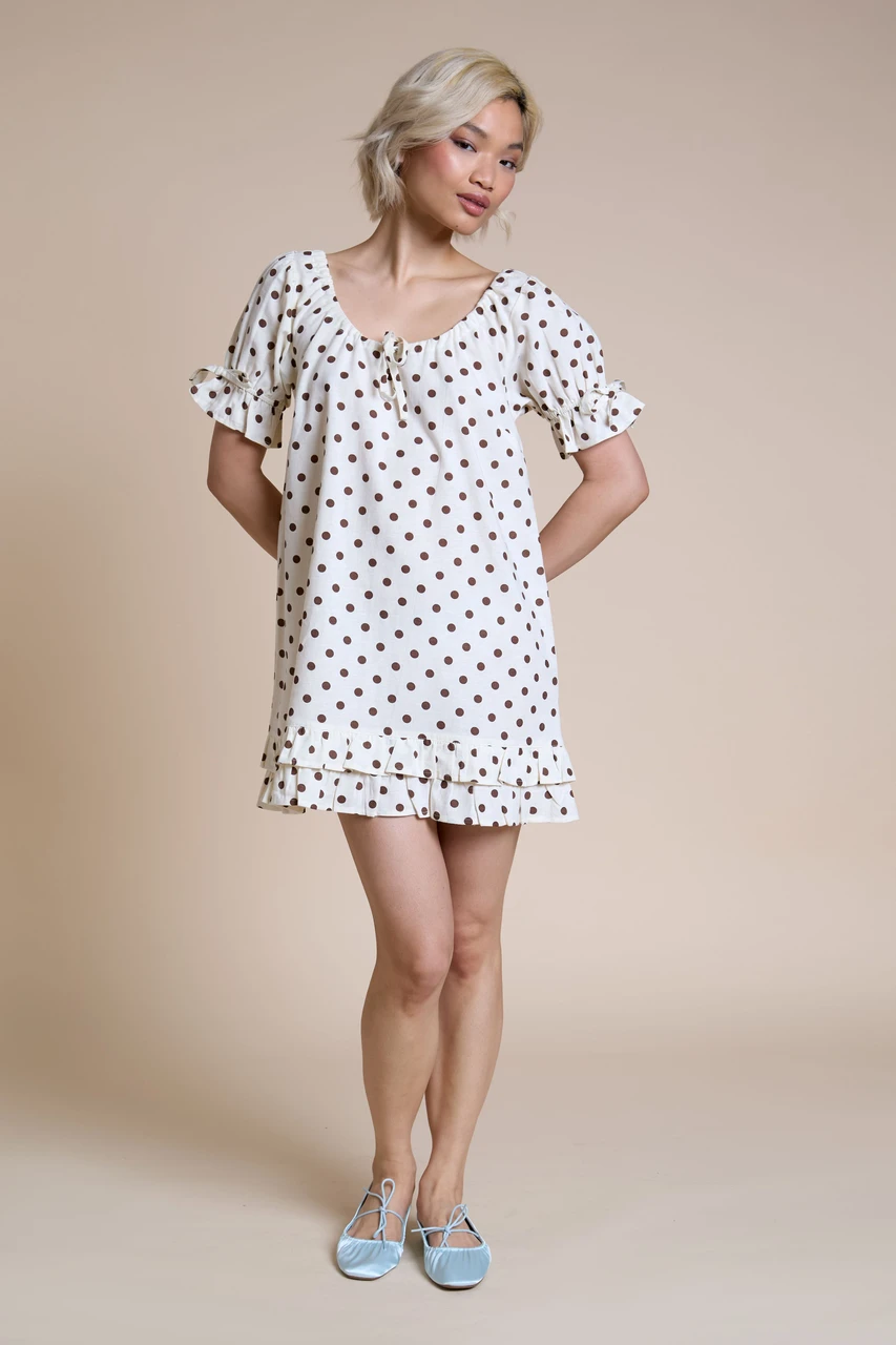 Brown And Cream Polka Dot Mini Dress
