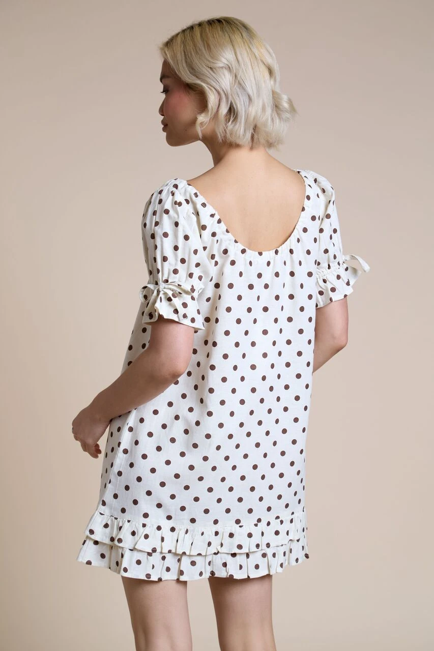 Brown And Cream Polka Dot Mini Dress