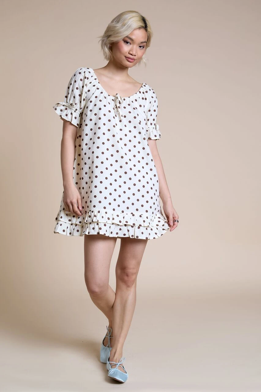 Brown And Cream Polka Dot Mini Dress