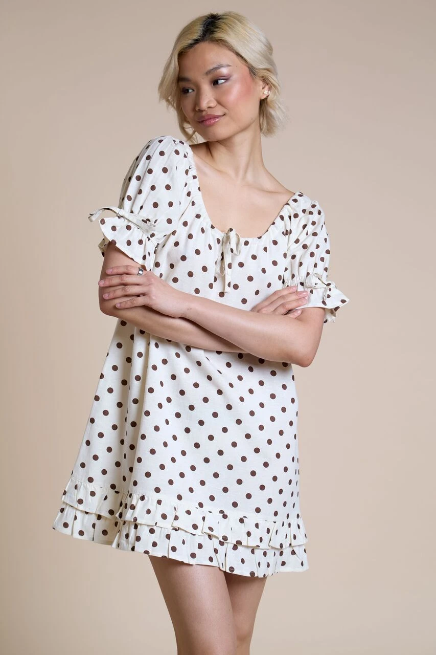 Brown And Cream Polka Dot Mini Dress