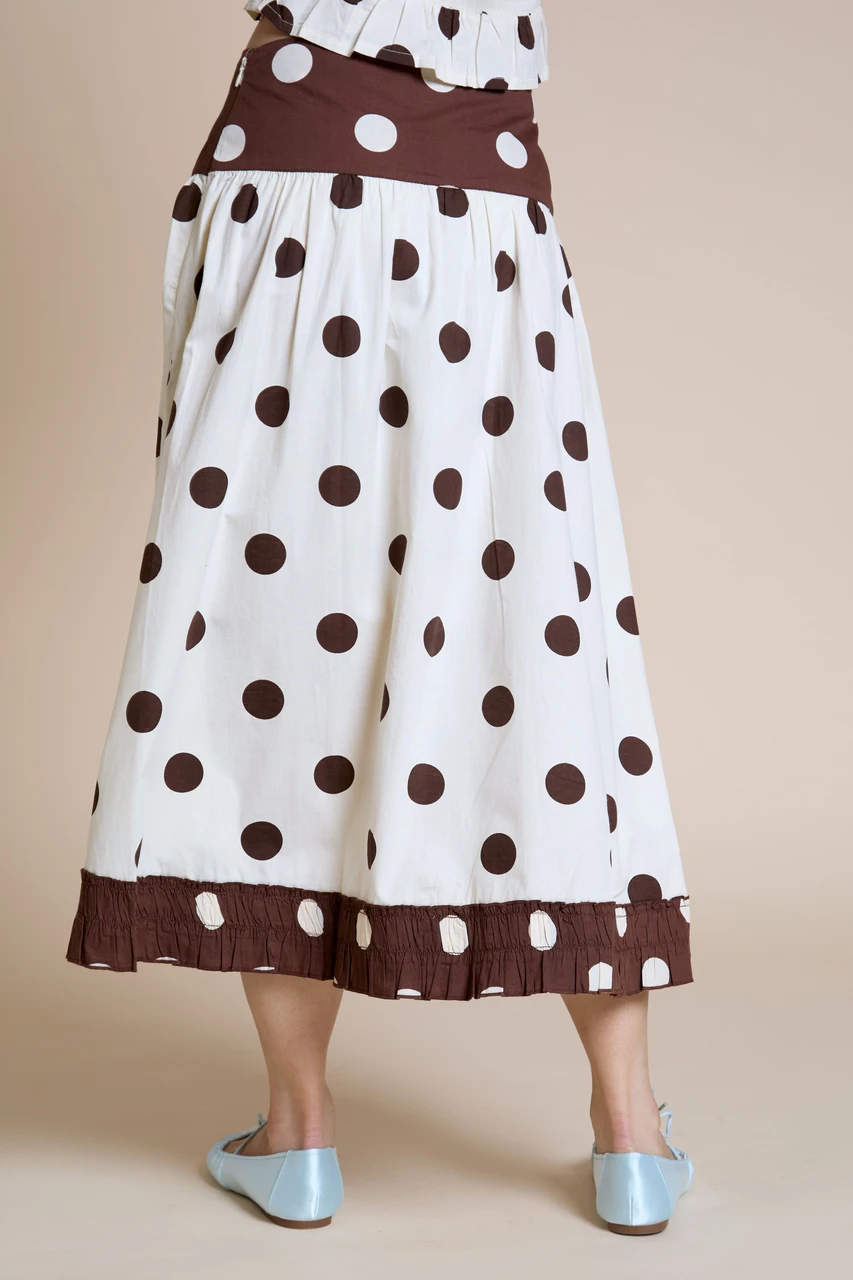 Mix And Match Polka Dot Print Low Rise Drop Waist Midi Skirt