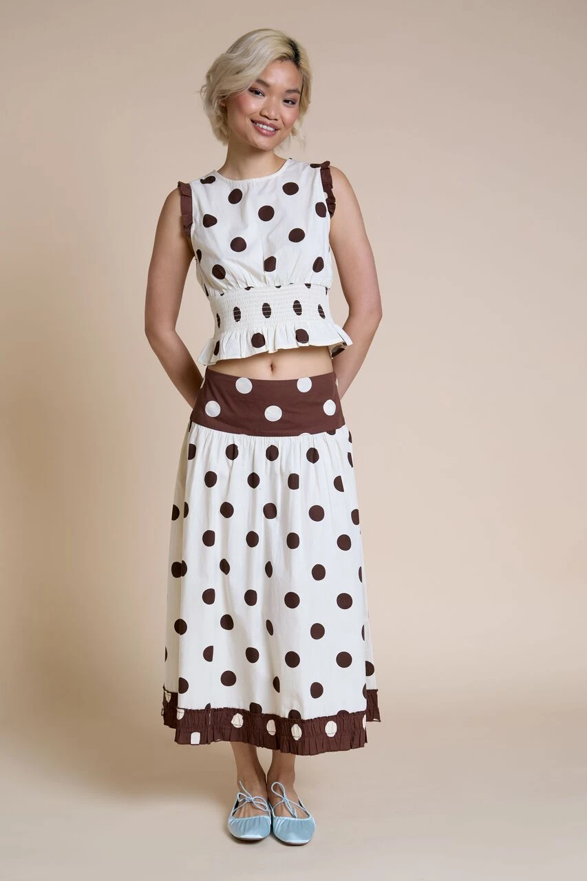 Mix And Match Polka Dot Print Low Rise Drop Waist Midi Skirt
