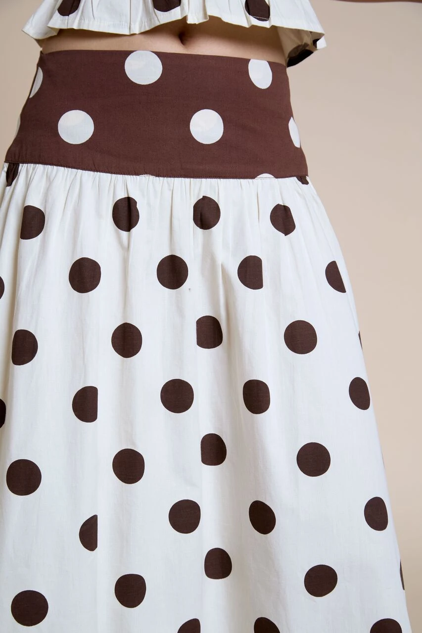 Mix And Match Polka Dot Print Low Rise Drop Waist Midi Skirt