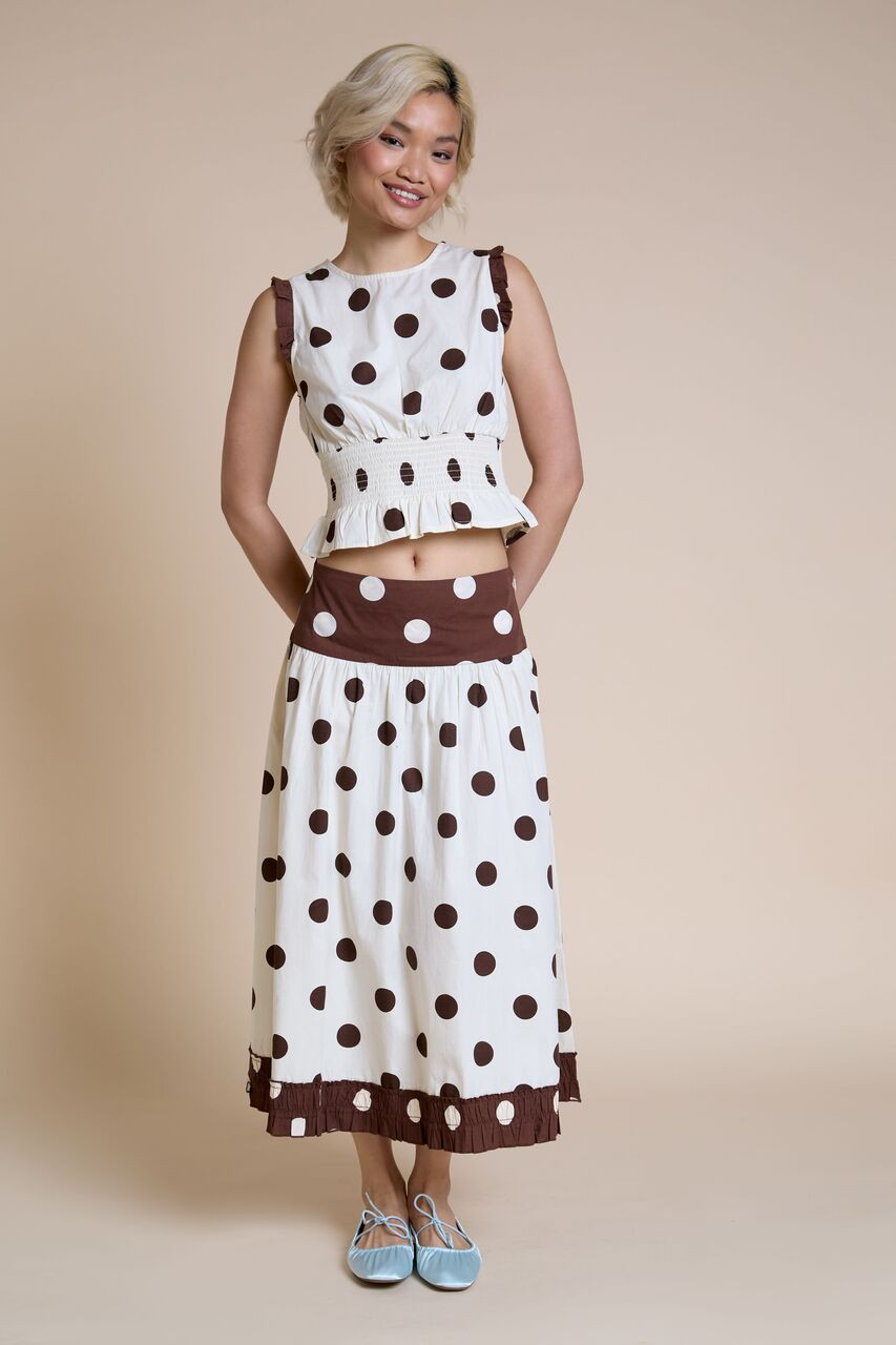 Cream And Brown Polka Dot Top