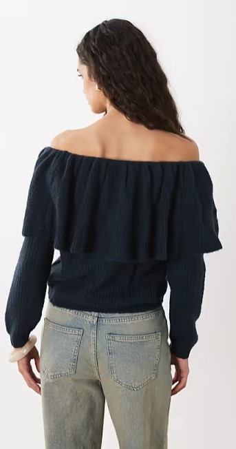 Wednesdays Girl off shoulder ruffle jumper in navy