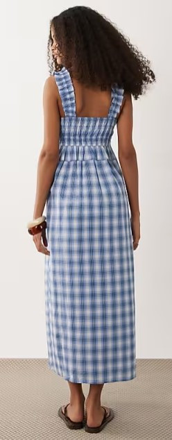 Wednesdays Girl shirred midaxi dress in blue check