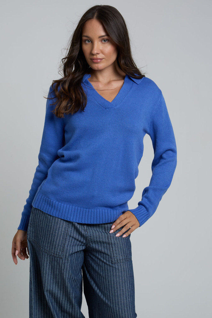 Wednesdays Girl collared polo jumper in cobalt blue