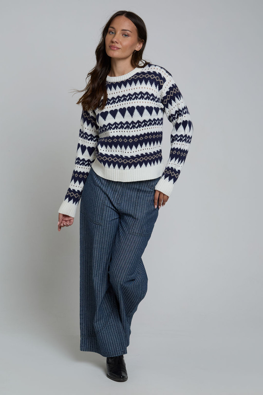 Wednesdays Girl heart abstract printed jumper in cream