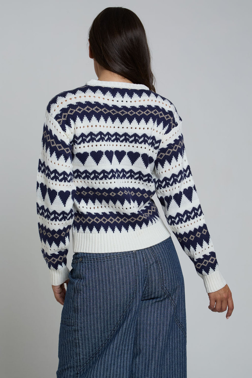 Wednesdays Girl heart abstract printed jumper in cream