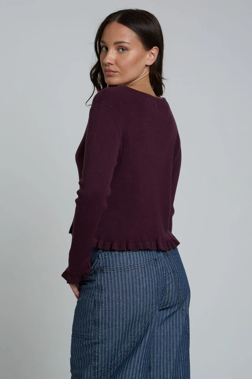 Wednesdays Girl button up cardigan in Burgundy