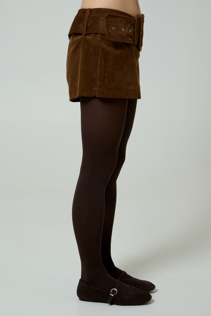 Neon Rose Belted Cord Skirt in Brown