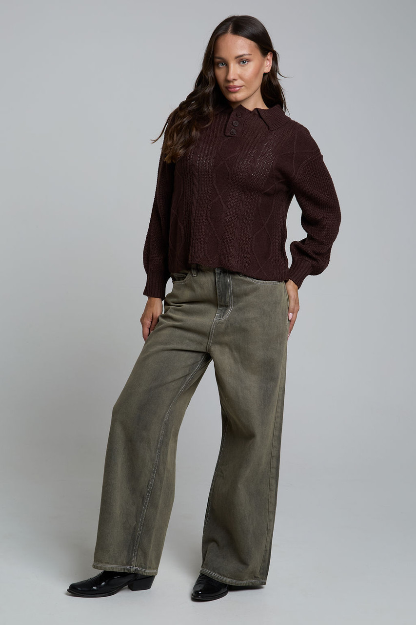 Cable Knitted Cropped Rugby Top