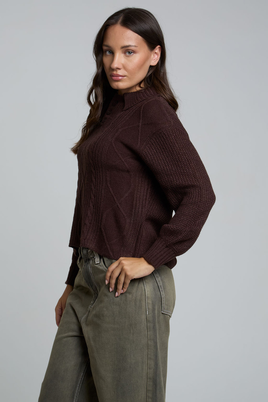 Cable Knitted Cropped Rugby Top