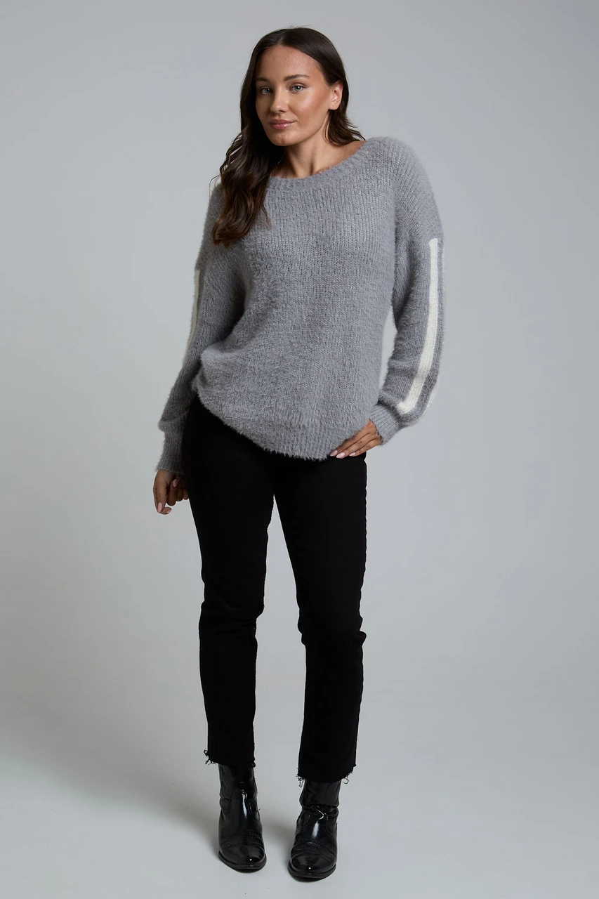 Grey Oversized Jumper With Side Stripe Detail