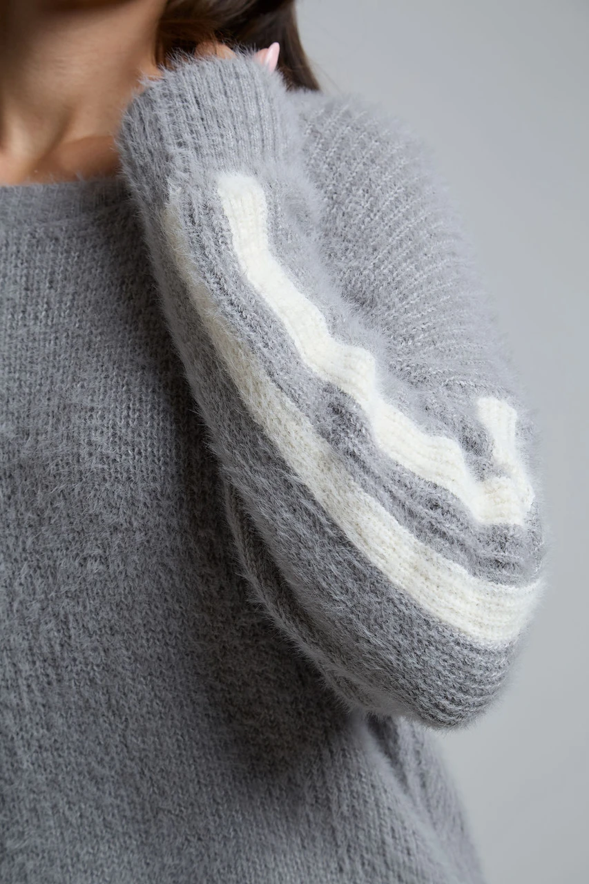 Grey Oversized Jumper With Side Stripe Detail