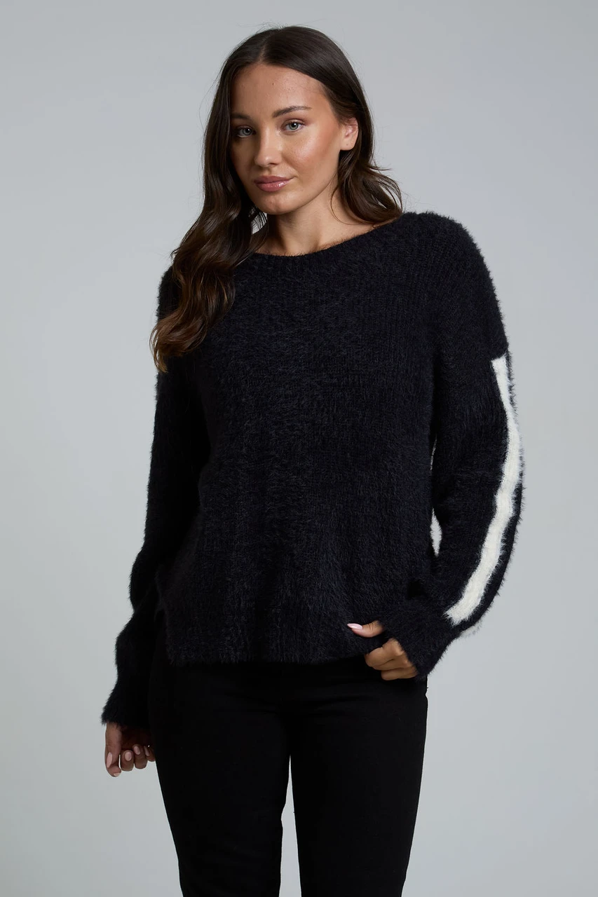Black Oversized Jumper With Side Stripe Detail