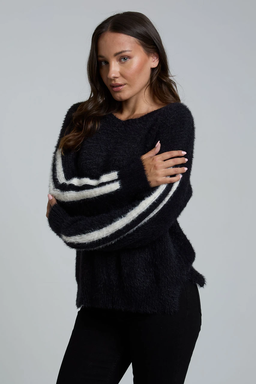 Black Oversized Jumper With Side Stripe Detail