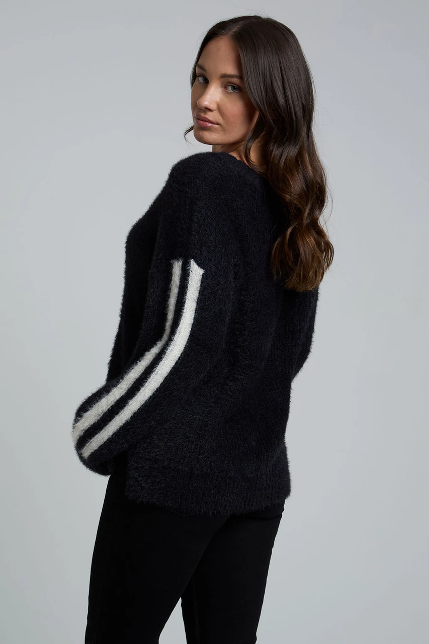 Black Oversized Jumper With Side Stripe Detail