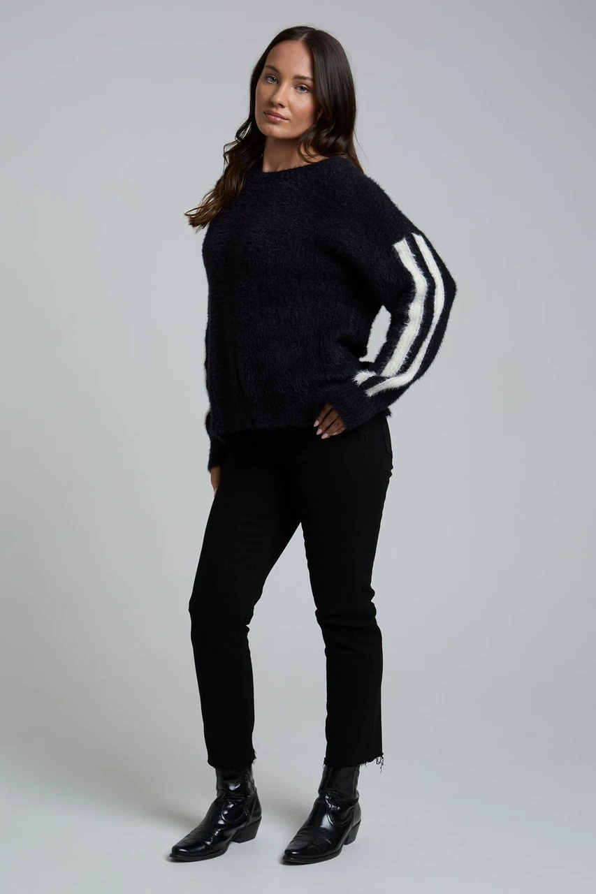 Black Oversized Jumper With Side Stripe Detail