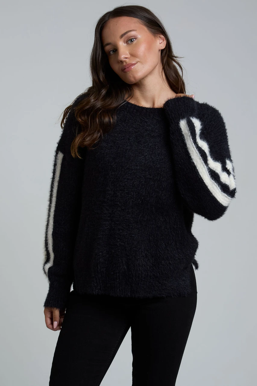 Black Oversized Jumper With Side Stripe Detail