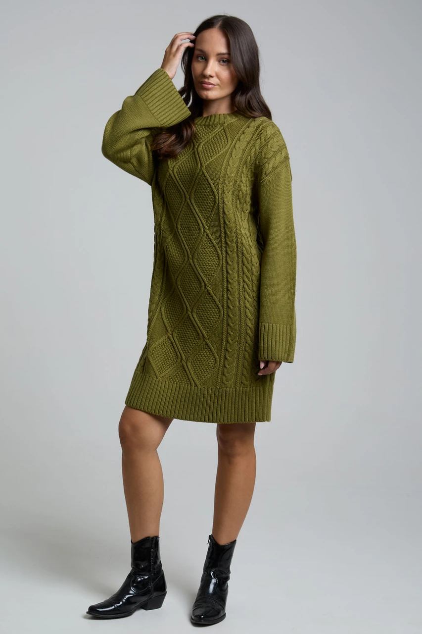 Cable Knit Crew Neck Jumper Dress