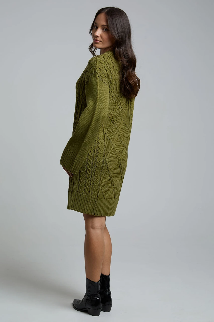 Cable Knit Crew Neck Jumper Dress