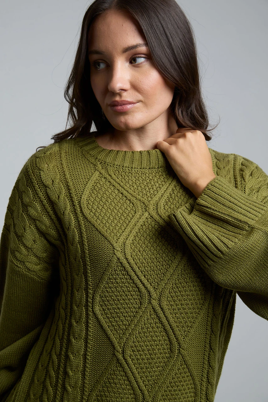 Cable Knit Crew Neck Jumper Dress
