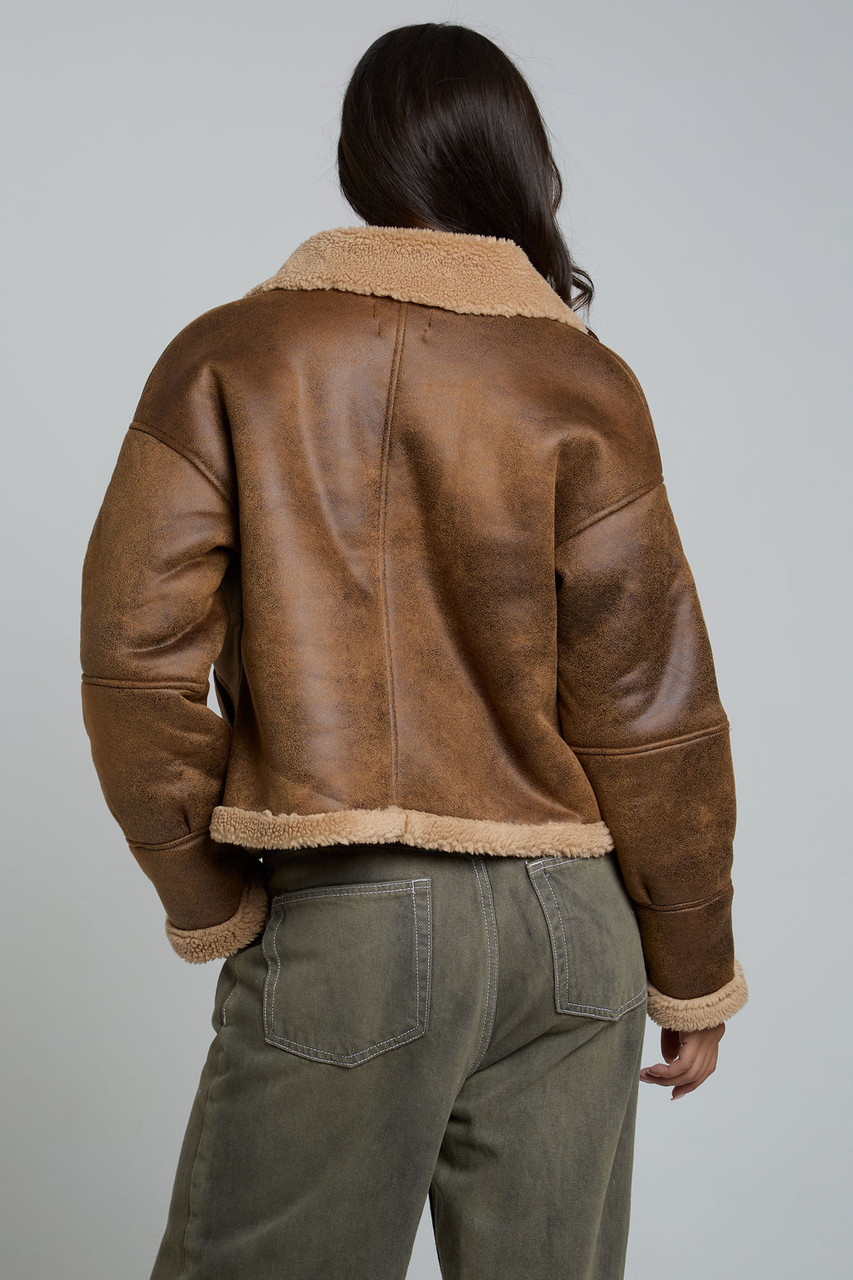 Bonded Faux Suede Borg Bomber Jacket