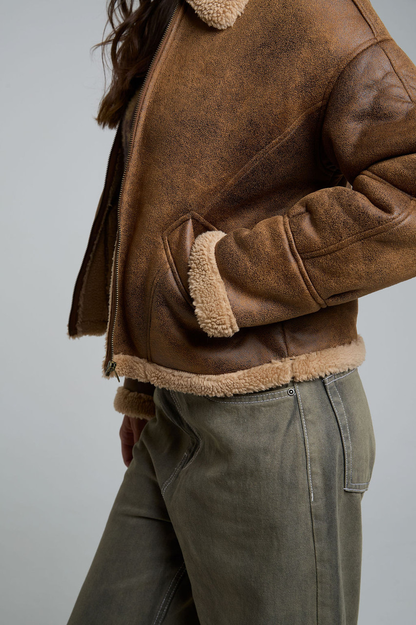 Bonded Faux Suede Borg Bomber Jacket