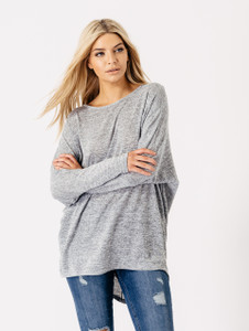 Jersey Long Sleeves Dip Hem Top in Grey
