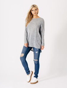 Jersey Long Sleeves Dip Hem Top in Grey
