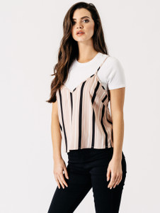 Pink Stripe Print 2 in 1 Top
