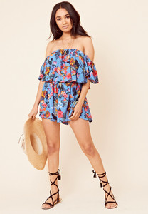Blue Floral Double Layer Bardot Playsuit