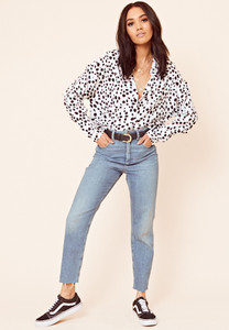 White Dalmatian Print Button Down Shirt