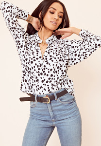 White Dalmatian Print Button Down Shirt