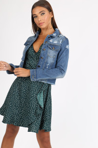 Blue Mid Wash Distressed Denim Jacket