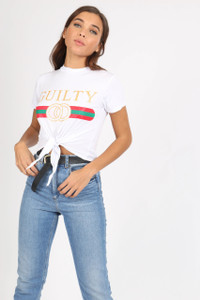 White Guilty Tie Front Crop Tee