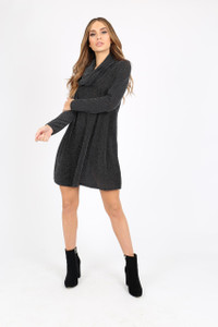 BLACK SILVER GLITTER COWL NECK LONG SLEEVE SWING DRESS