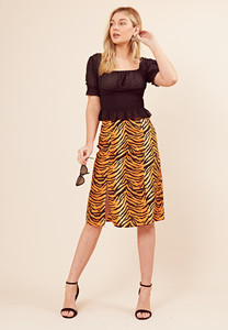Tiger Print Double Split Midi Skirt