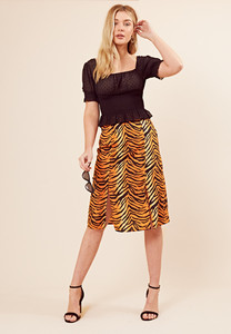 Tiger Print Double Split Midi Skirt