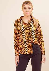 Tiger Print Long Sleeve Oversized Shirt