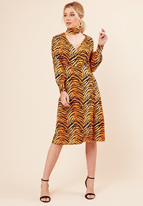 Tiger Print Side Button Detail Wrap Midi Dress