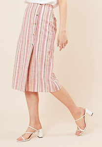 Rainbow Stripe Asymmetric Button Midi Skirt