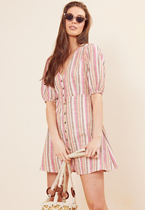 Button Front Rainbow Stripe Tea Dress