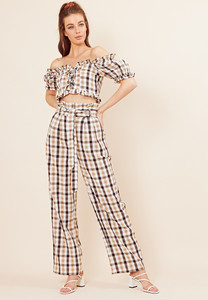 Check Paper Bag Wide Leg Trousers