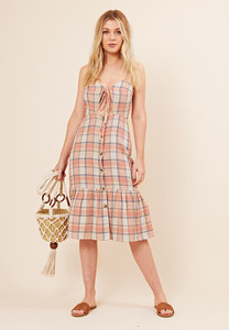 Petite Checked Cotton Ruffle Hem Summer Dress