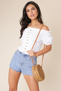 White Cotton Broderie Anglais Bardot Top