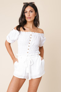 White Cotton Paperbag Shorts with Pockets and Belt